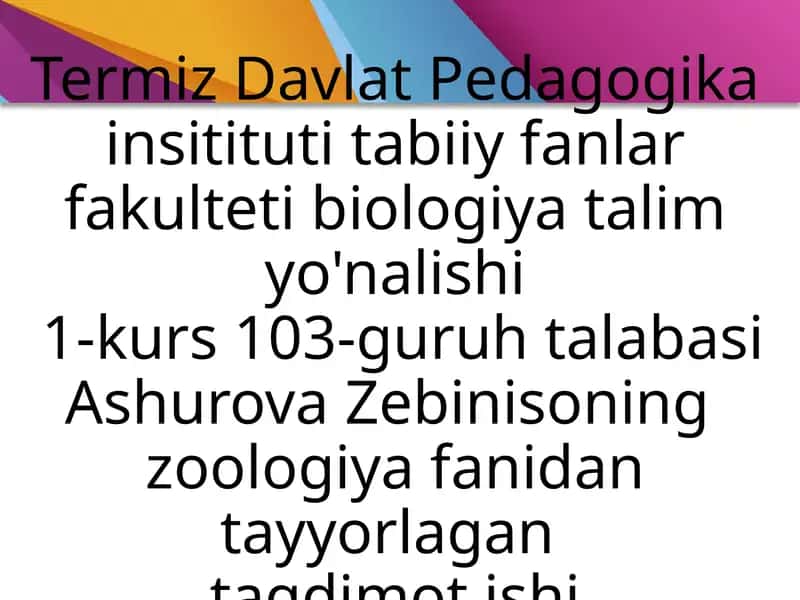 Biologiya talim, Zoologiya fanidan ta'limot 1
