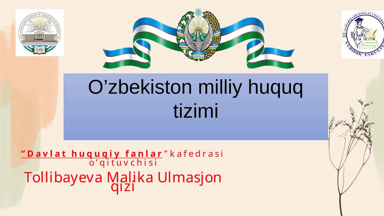 O'zbekiston milliy huquq tizimi va dunyoning asosiy huquqiy tizimlari 1
