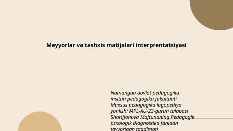 Pedagogik psxologik diagnostika fanidan tayyorlagan taqdimot 1