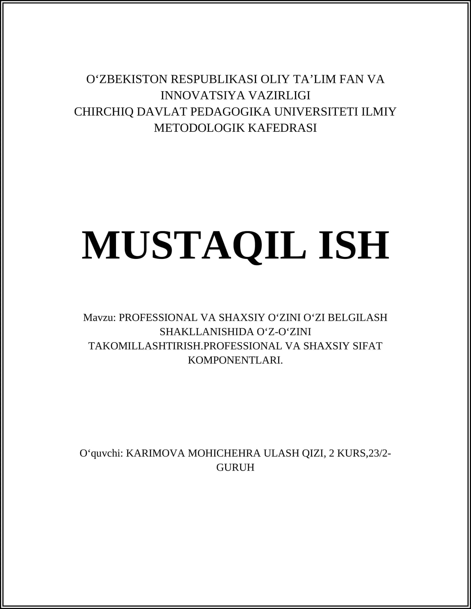 KASBIY O'ZINI O'ZI BELGILASH KONSEPTSIYASI 1