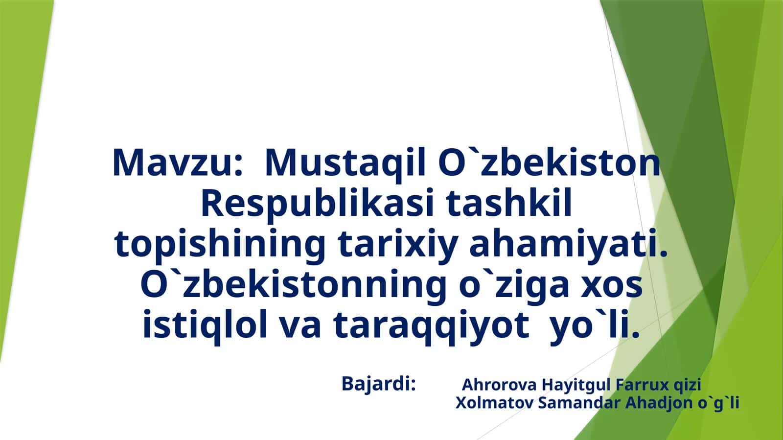 Mustaqil O`zbekiston Respublikasi tashkilot topishi 1