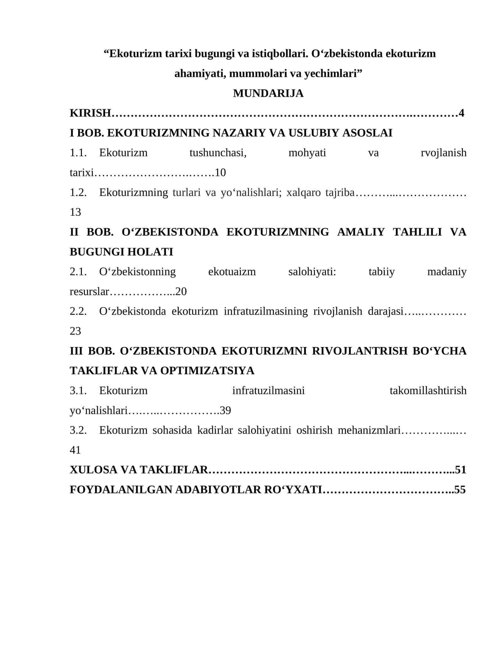 Ekoturizm tarixi bugungi va istiqbollari. Oʻzbekistonda ekoturizm anamiyati, mummolari va yechimlari 1