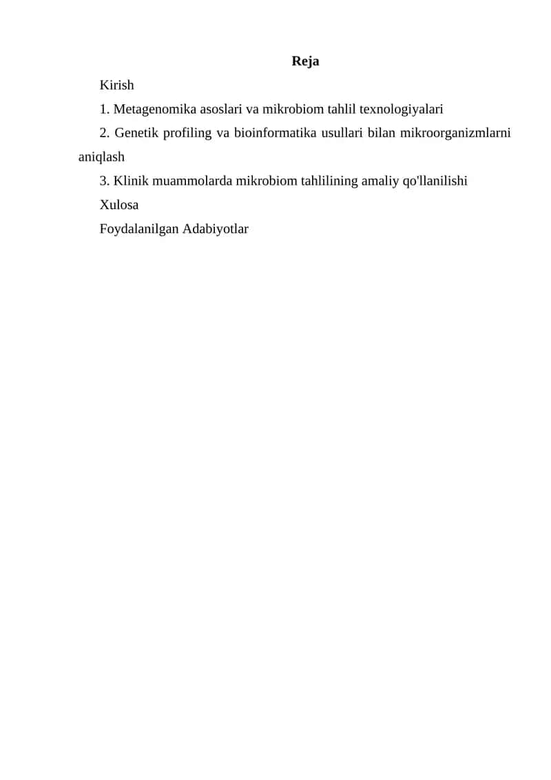 Metagenomika asoslari va mikrobiom tahlil texnologiyalari 1