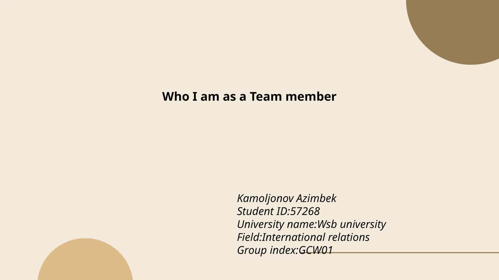 Who I am as a Team member 1