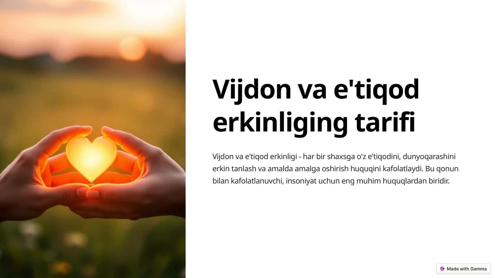 Vijdon va e'tiqod erkinliging tarifi 1