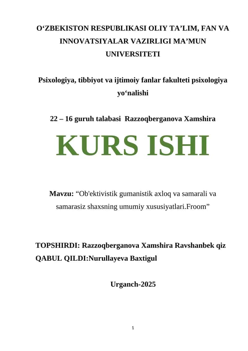 Ob'ektivistik gumanistik axloq va samarali va samarasiz shaxsning umumiy xususiyatlari.Froom 1