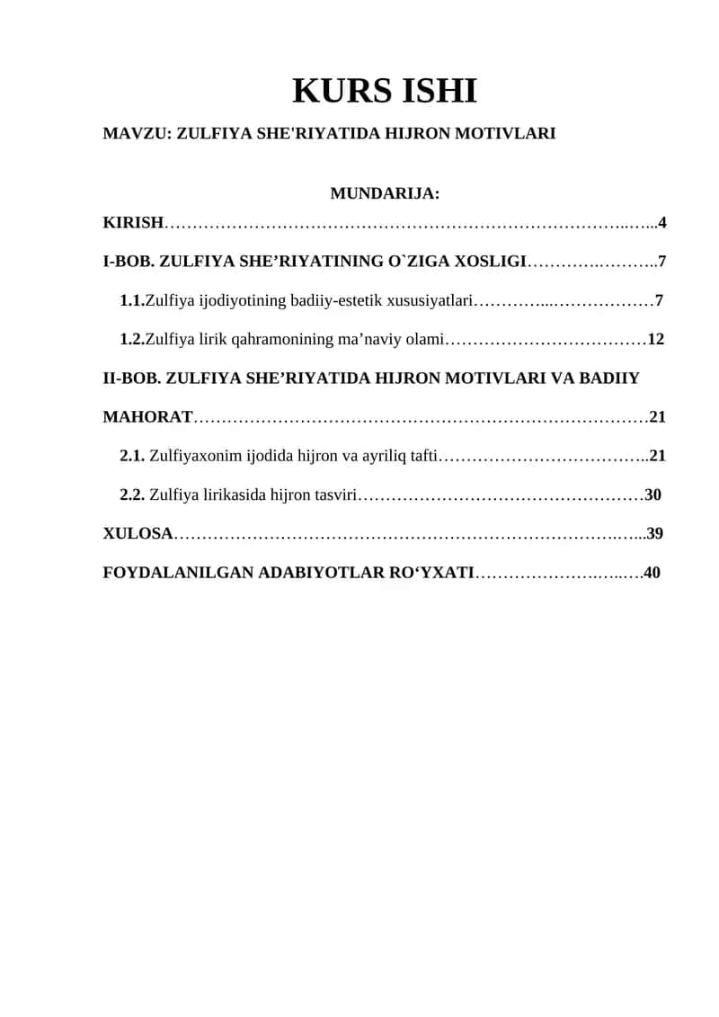 Zulfiya She'riyatida Hijron Motivlari 1