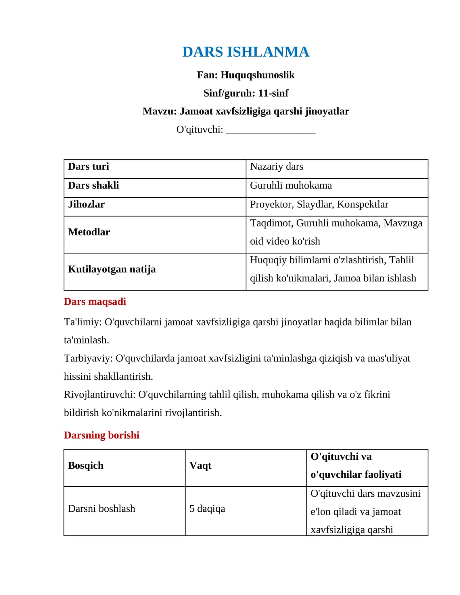Jamoat xavfsizligiga qarshi jinoyatlar (Dars ishlanma) 1