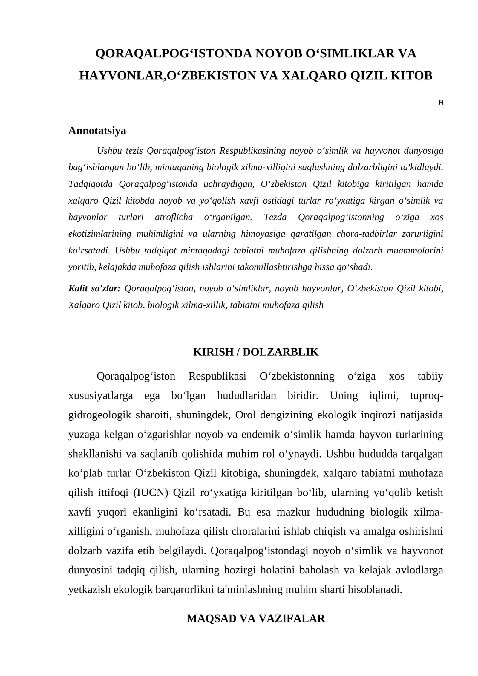QORAQALPOG‘ISTONDA NOYOB O‘SIMLIKLAR VA HAYVONLAR,O‘ZBEKISTON VA XALQARO QIZIL KITOB 1