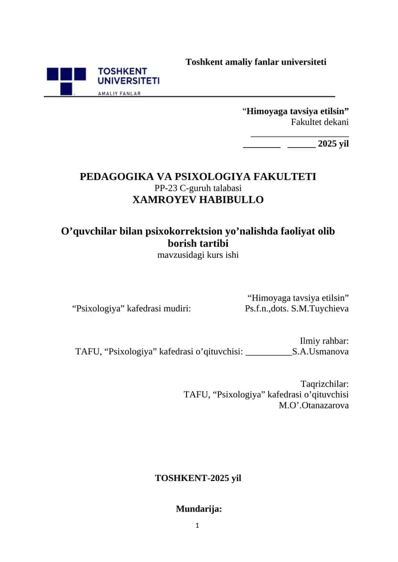 Psixologiya va Psixokorrektsion Faoliyat 1