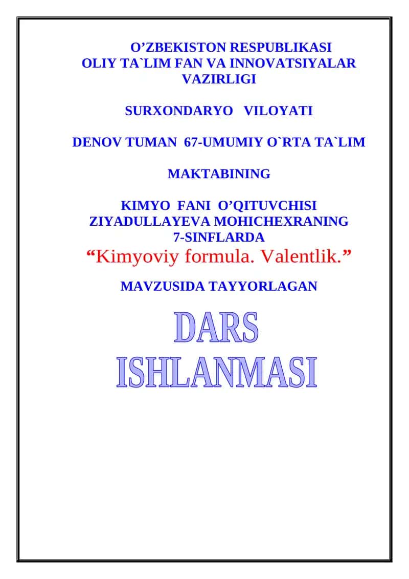 Kimyoviy formula . Valentlik 1