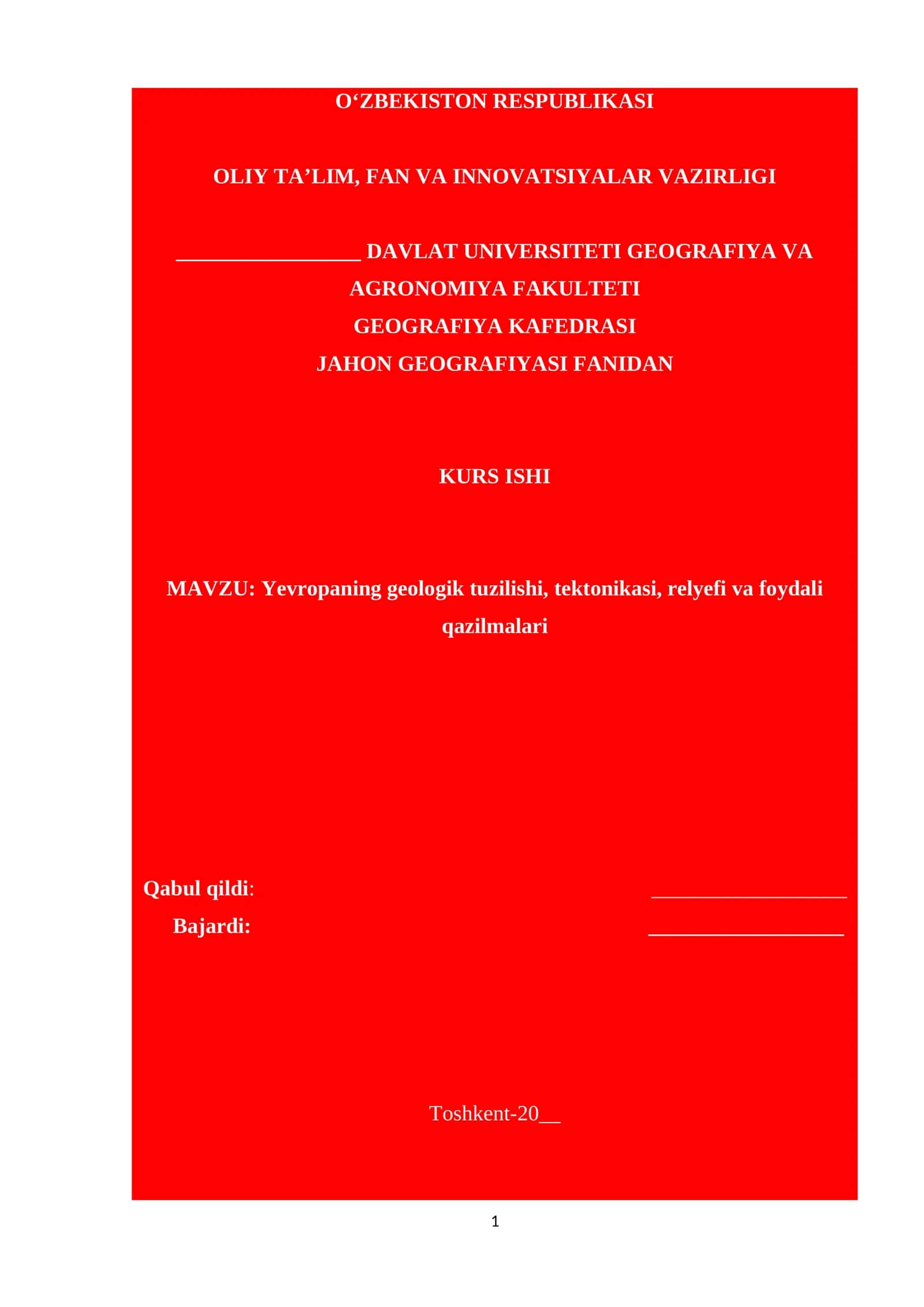 Yevropaning geologik tuzilishi, tektonikasi, relyefi va foydali qazilmalari 1