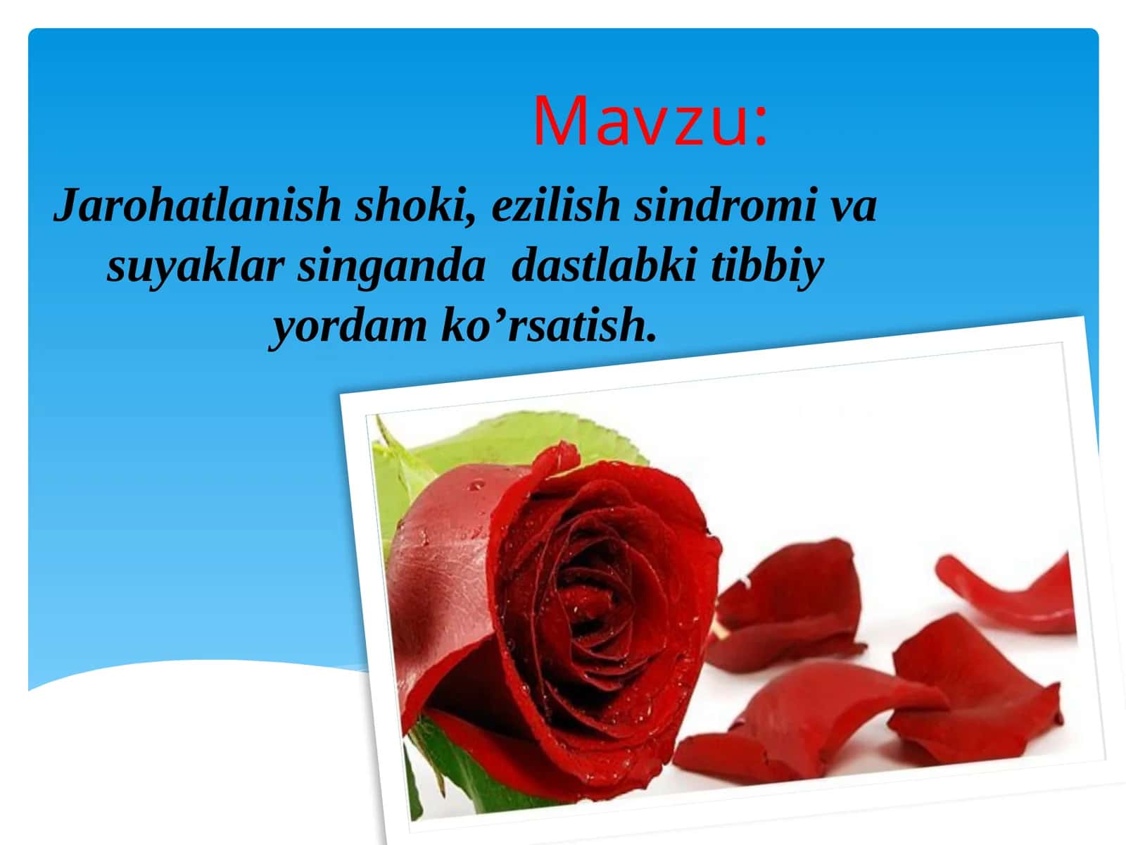 Jarohatlanish shoki, ezilish sindromi va suyaklarning dastlab kitibbiy yordam ko'rsatish 1