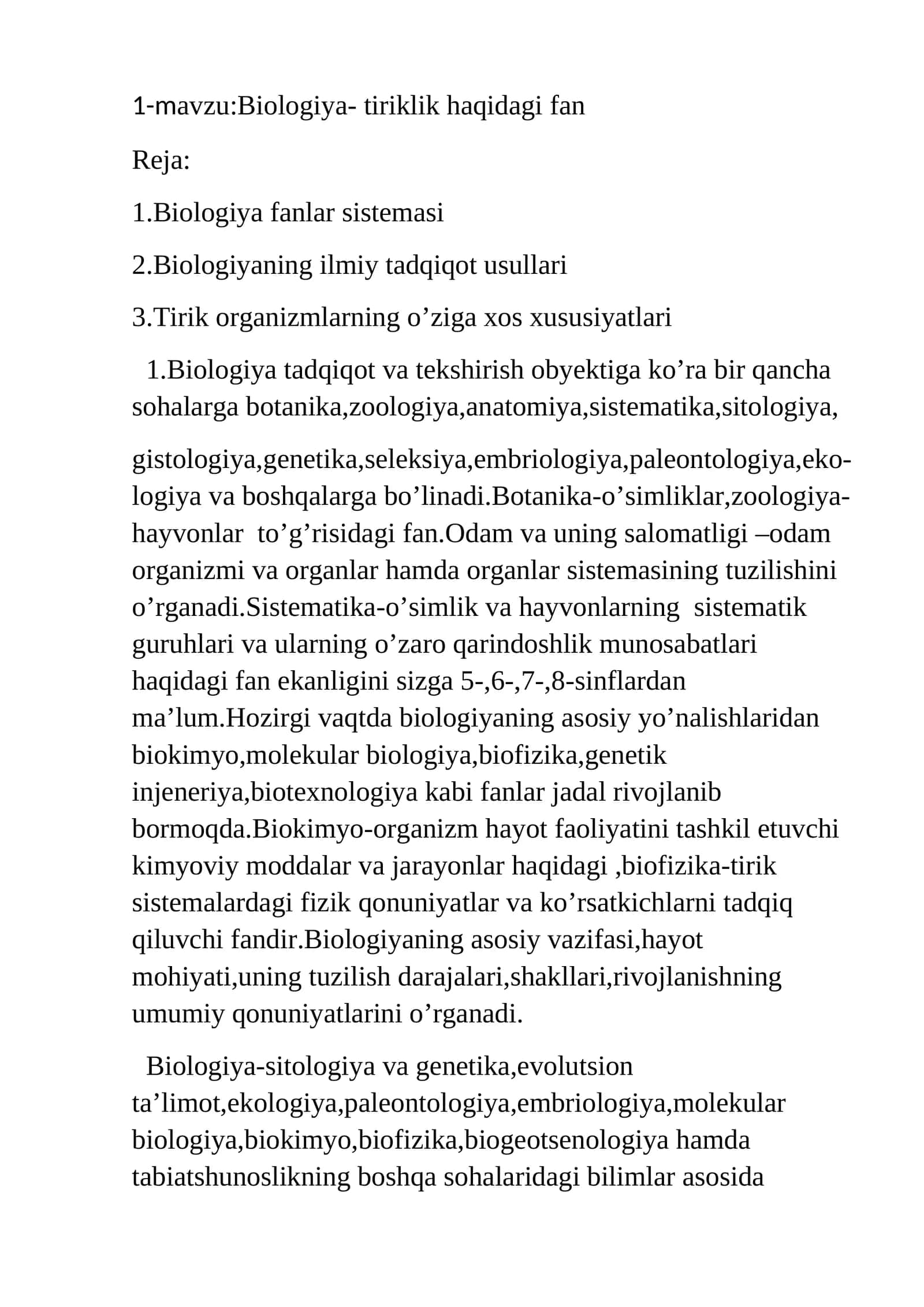 Biologiya- tiriklik haqidagi fan 1