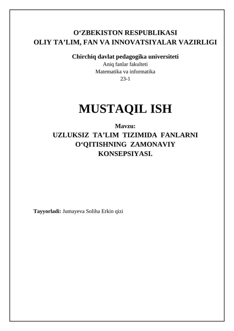 Uzluksiz ta'limda fanlarni oʻqitishning zamonaviy tendensiyalari 1