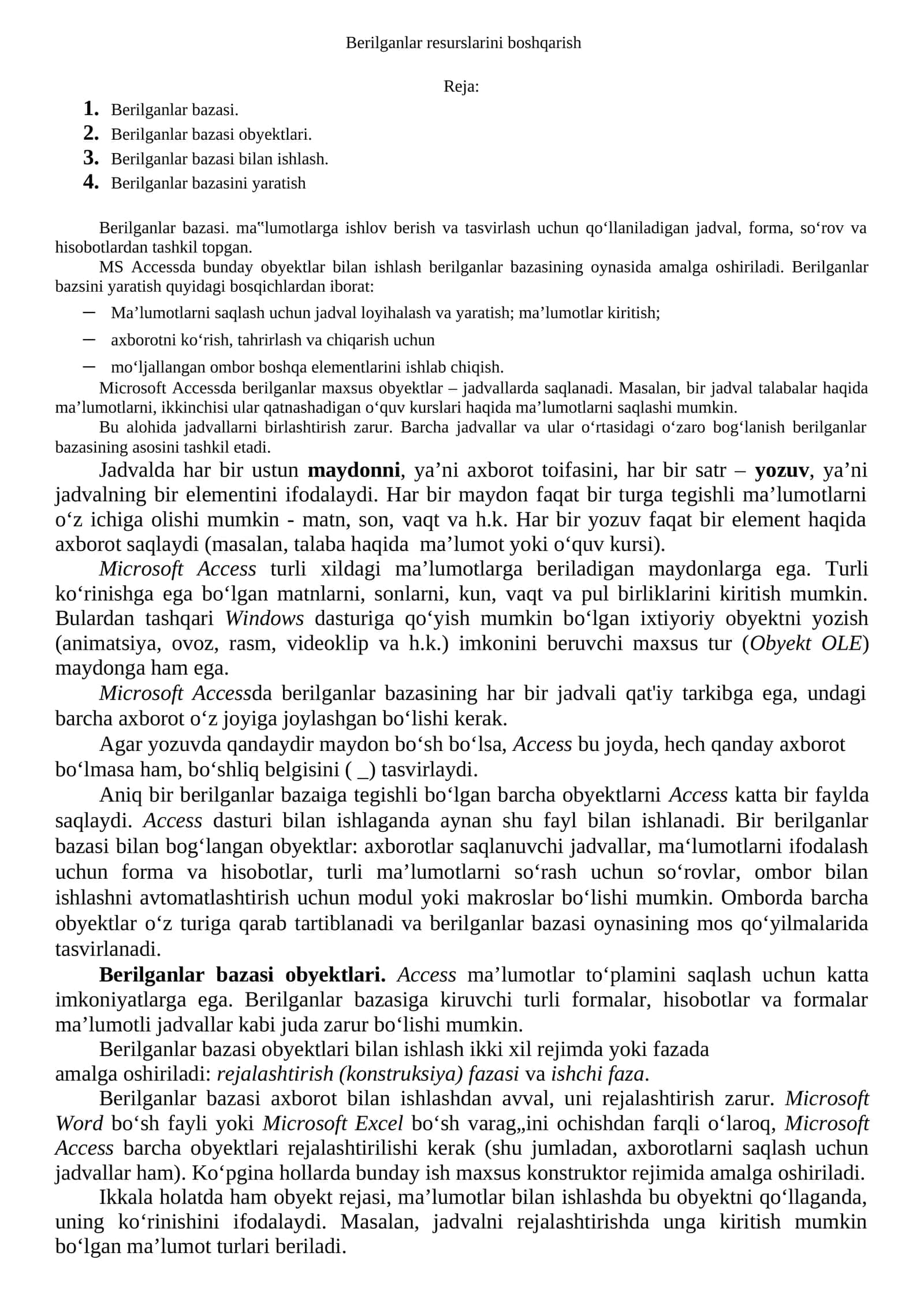Berilganlar bazasi 1