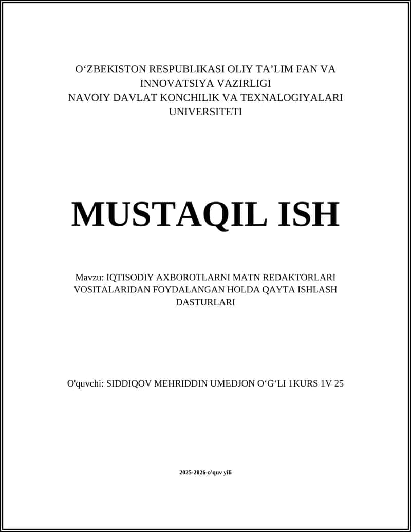 Iqtisodiy axborotlarni matn redaktorlari vositalaridan foydalanish dasturlari 1