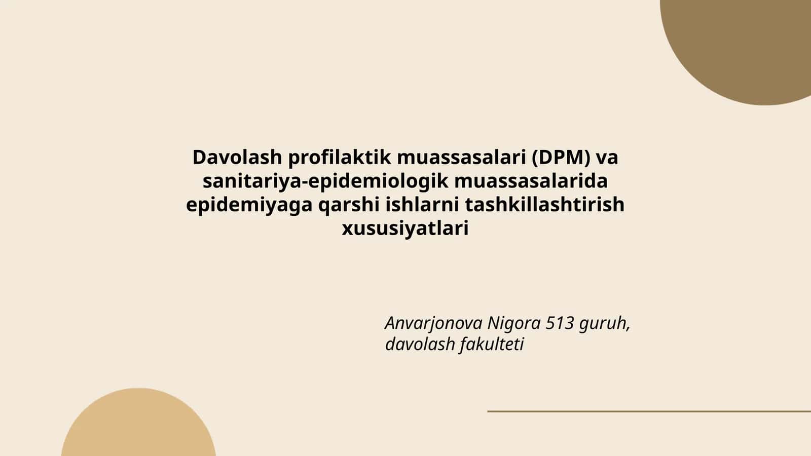 Davolash profilaktik muassasalari (DPM) va sanitariya-epidemiologik muassasalarida epidemiyaga qarshi ishlarni tashkillashtirish xususiyatlari 1