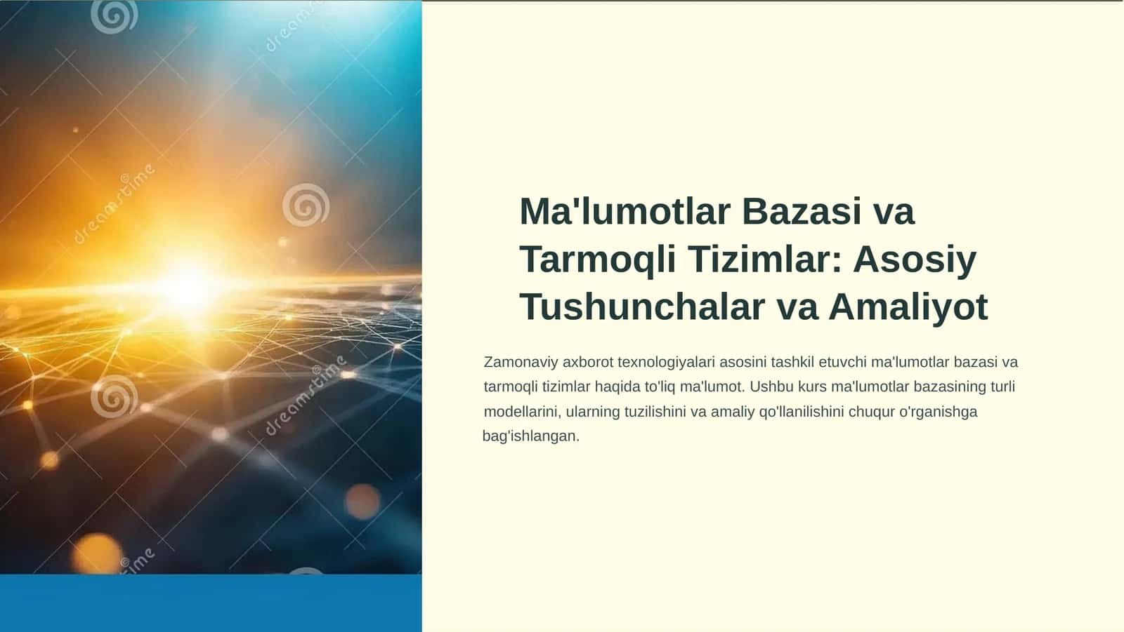 Ma'lumotlar Bazasi va Tarmoqli Tizimlar: Asosiy Tushunchalar va Amaliyot 1