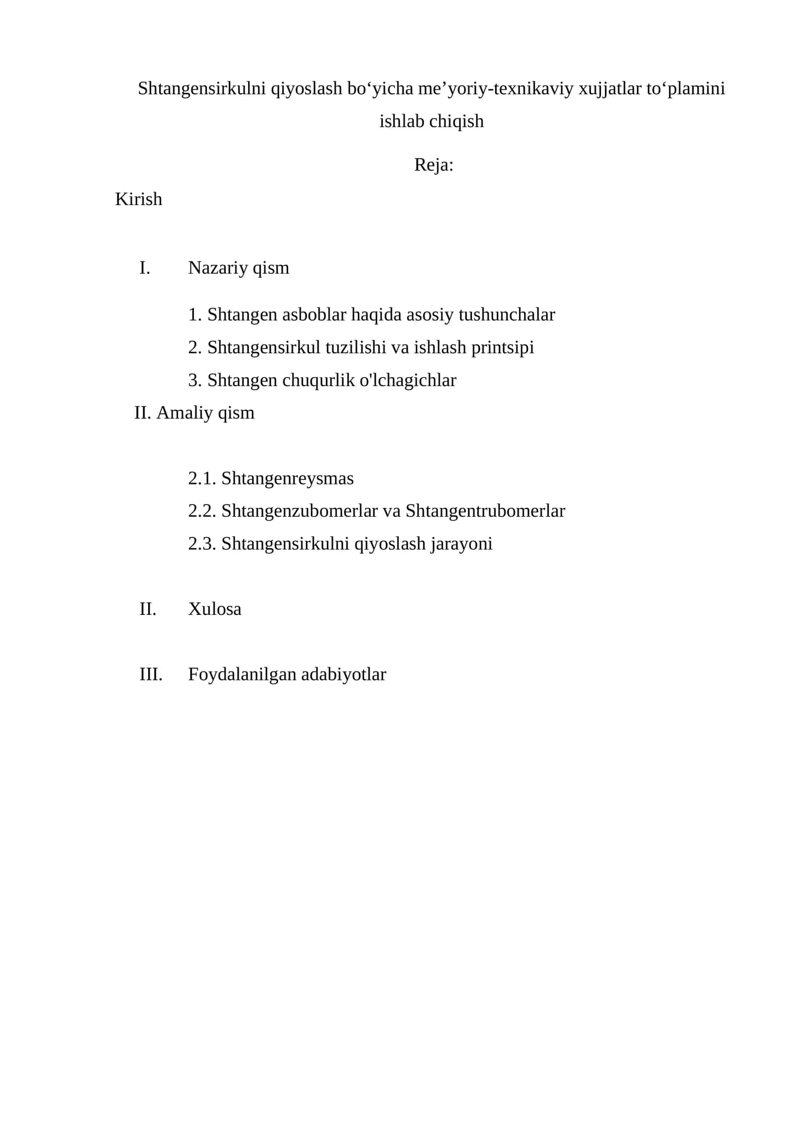 Shtangensirkulni qiyoslash bo‘yicha me’yoriy-texnikaviy xujjatlar to‘plamini ishlab chiqish 1