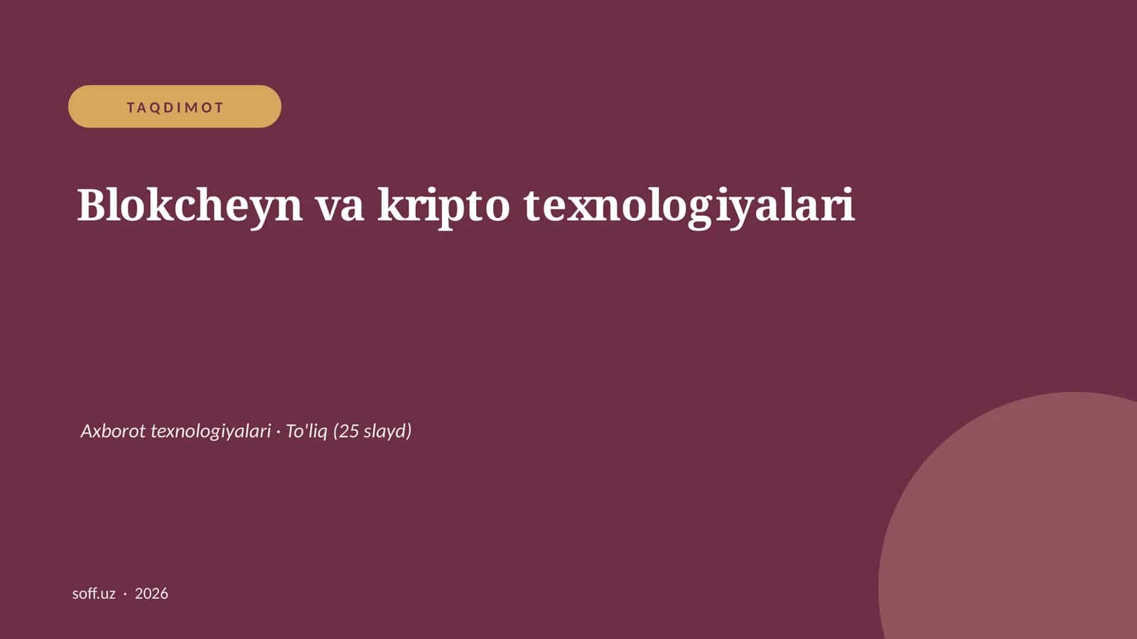 Blokcheyn va kripto texnologiyalari 1