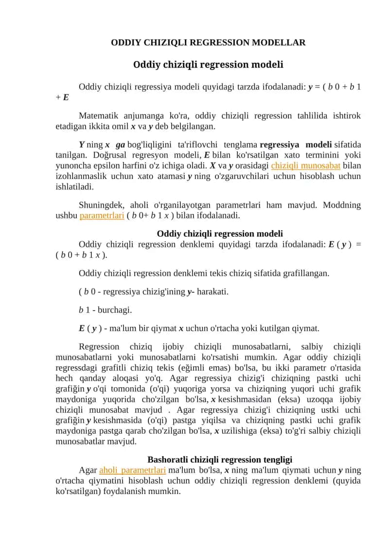 Oddiy chiziqli regression modellar 1