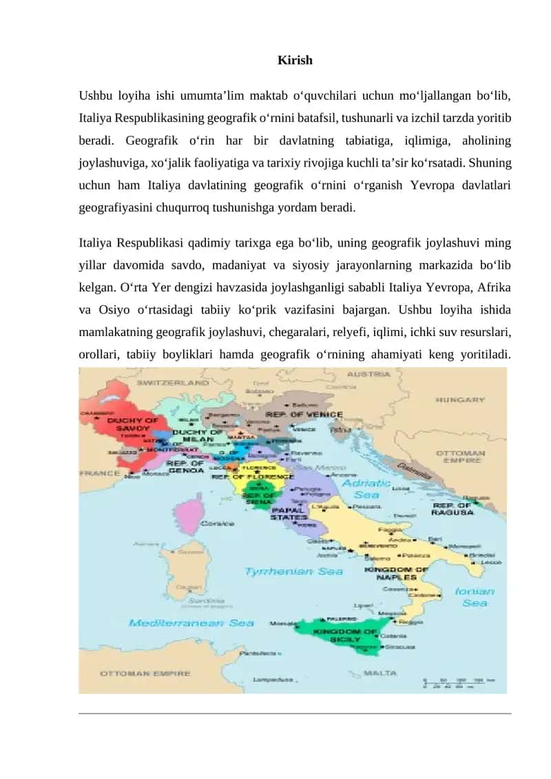 Italiya Respublikasining geografik o‘rni 1