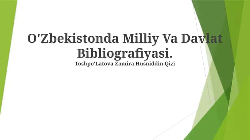 O'Zbekistonda Milliy Va Davlat Bibliografiyasi 1