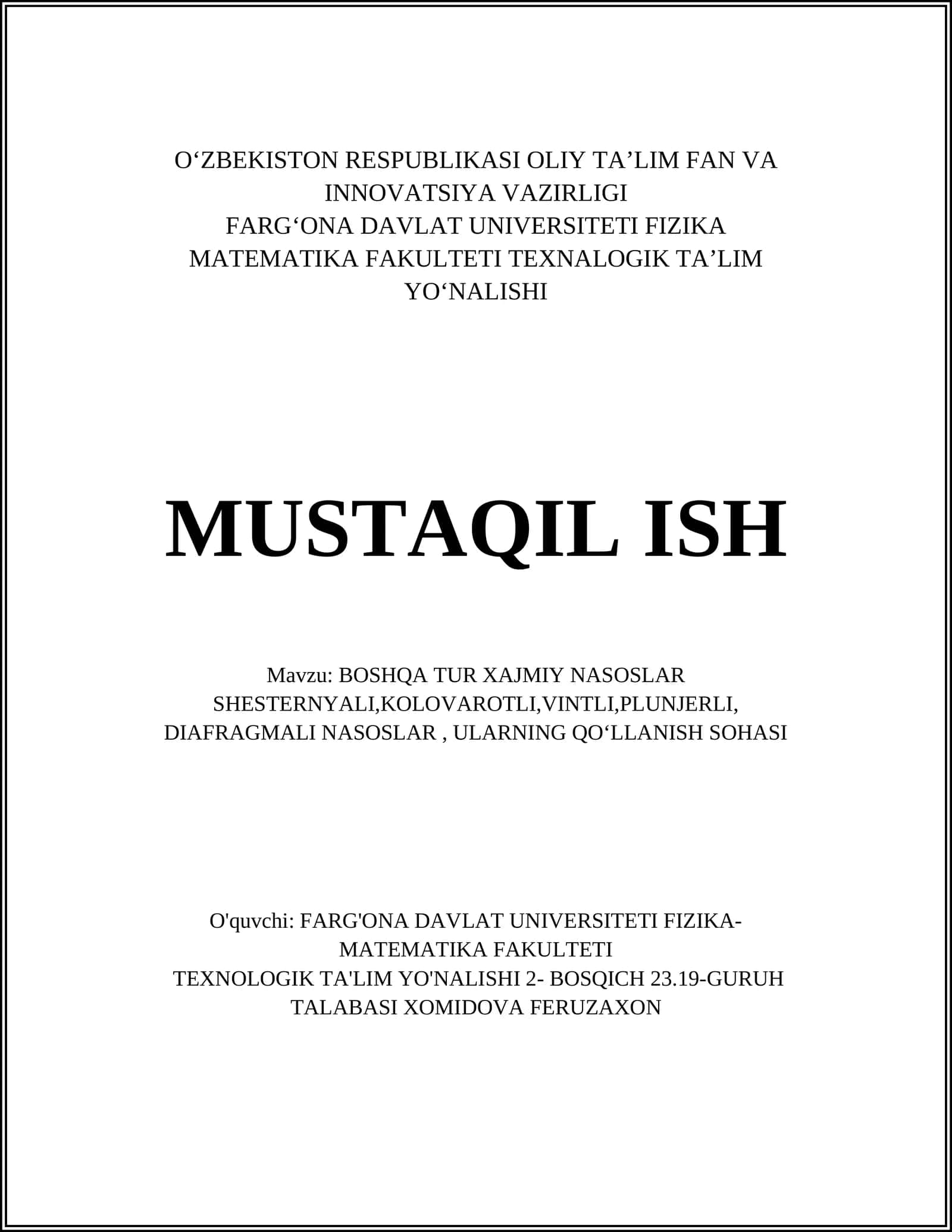 BOSHQA TUR XAJMIY NASOSLAR SHESTERNYALI,KOLOVAROTLI,VINTLI,PLUNJERLI, DIAFRAGMALI NASOSLAR 1