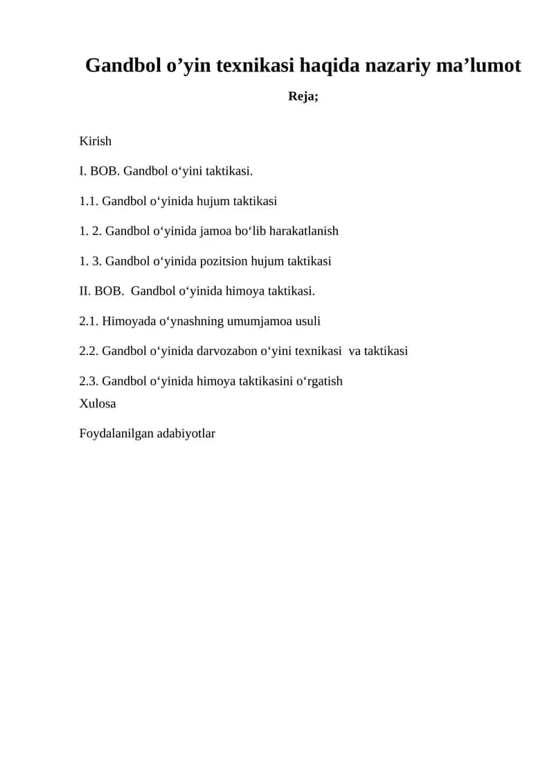 "Gandbol o’yin texnikasi haqida nazariy ma’lumot" 1