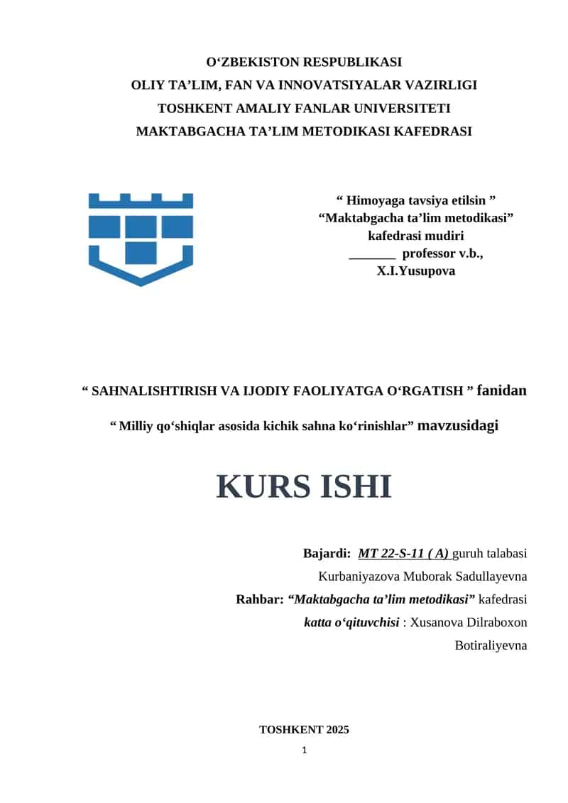 Milliy qo‘shiqlar asosida kichik sahna ko‘rinishlar. 1
