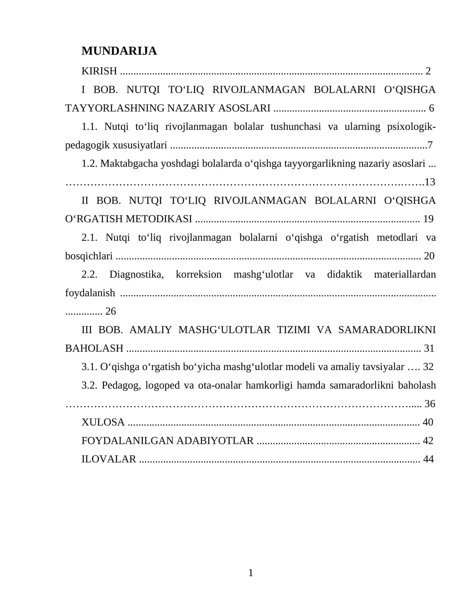 NUTQI TO‘LIQ RIVOJLANMAGAN BOLALARNI O‘QISHGA TAYYORLASH VA O‘RGATISH METODIKASI 1