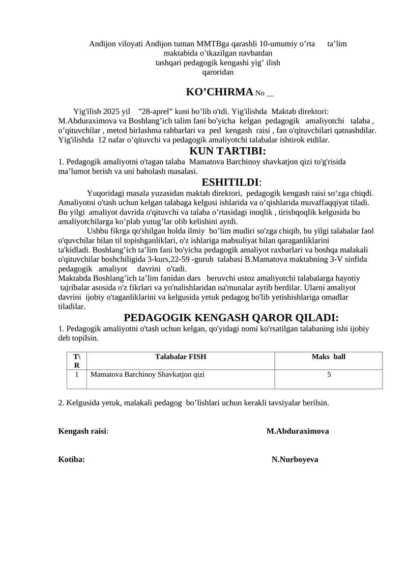 Pedagogik amaliyot davri 1