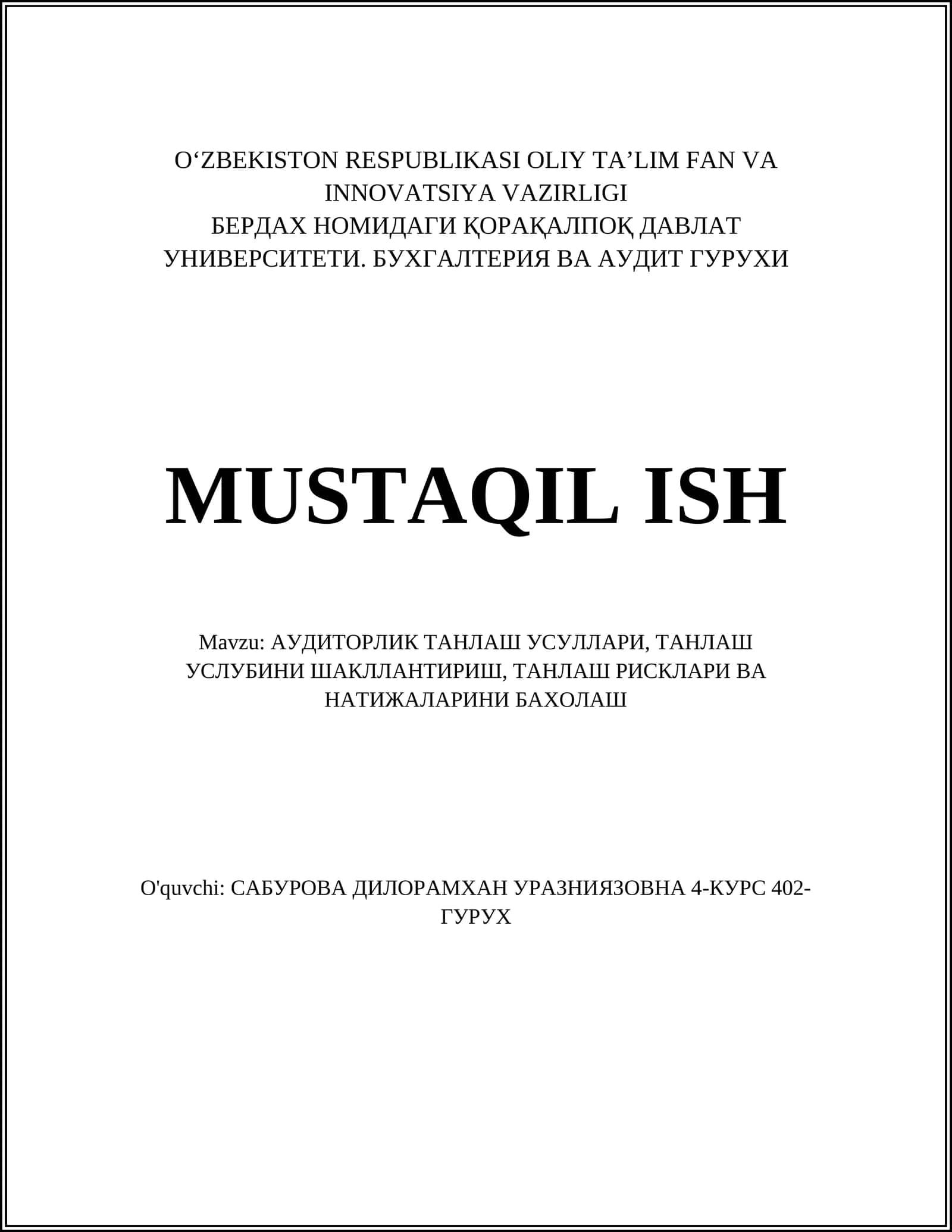 Auditorlik Tanlash Usullari 1