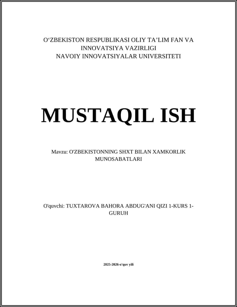 O'ZBEKISTONNING SHXT BILAN XAMKORLIK MUNOSABATLARI 1