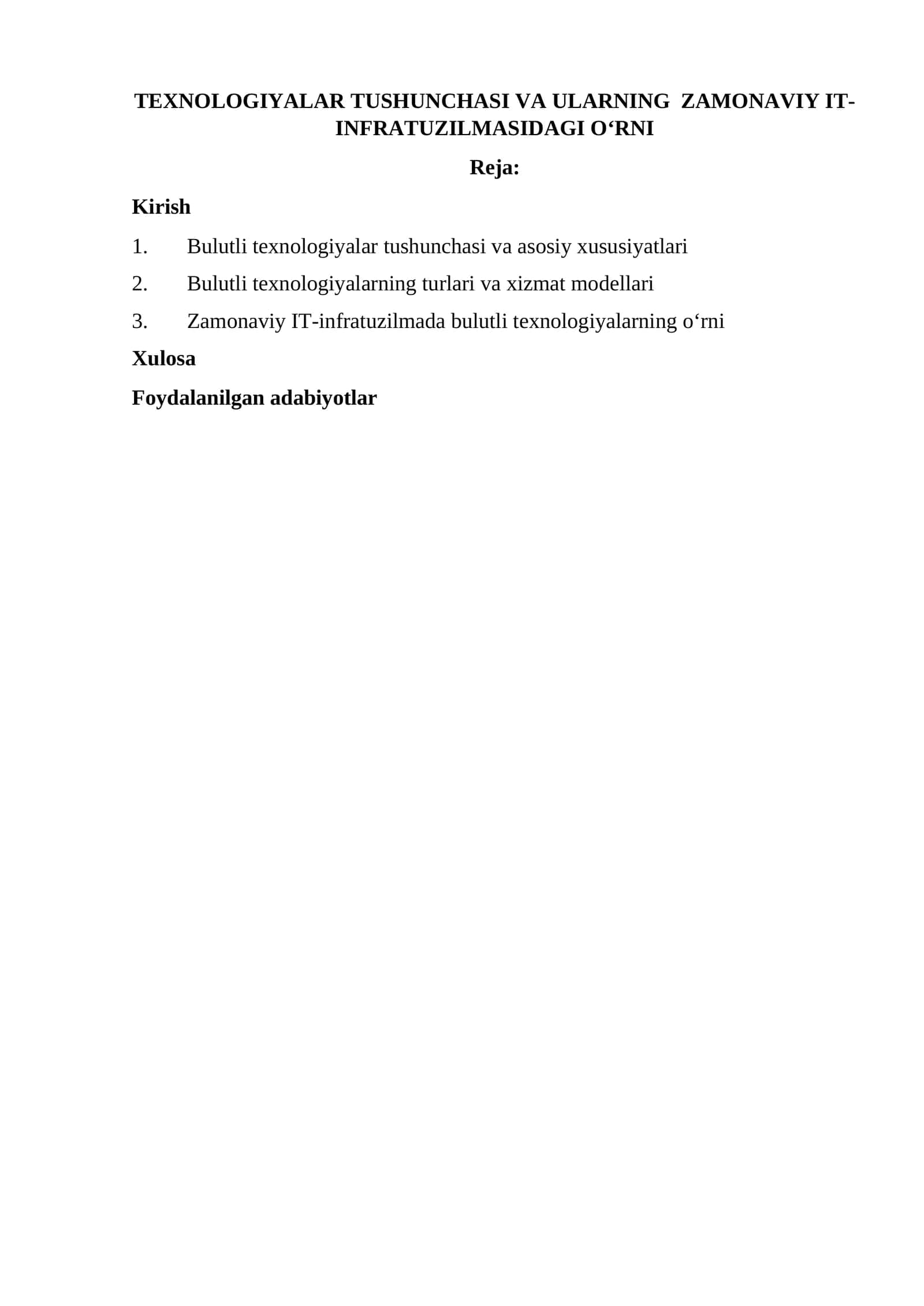 Bulutli texnologiyalar tushunchasi va ularning zamonaviy IT-infratuzilmasidagi o‘rni 1