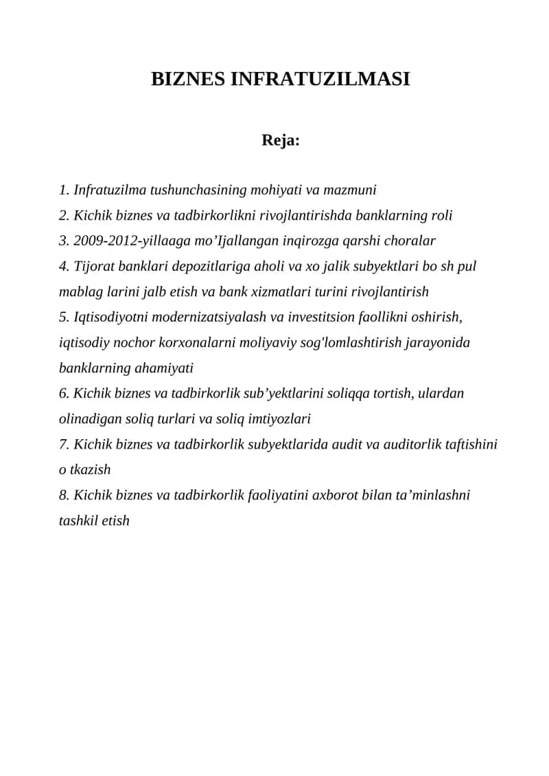 BIZNES INFRATUZILMASI 1