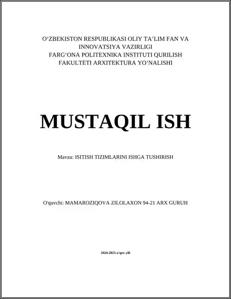 ISITISH TIZIMLARINI ISHGA TUSHIRISH