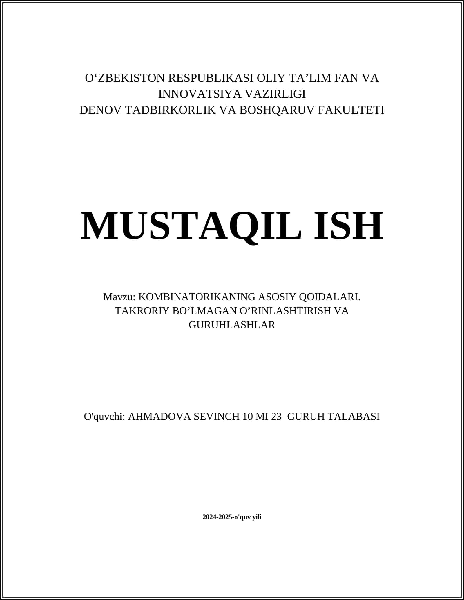 KOMBINATORIKANING ASOSIY QOIDALARI 1