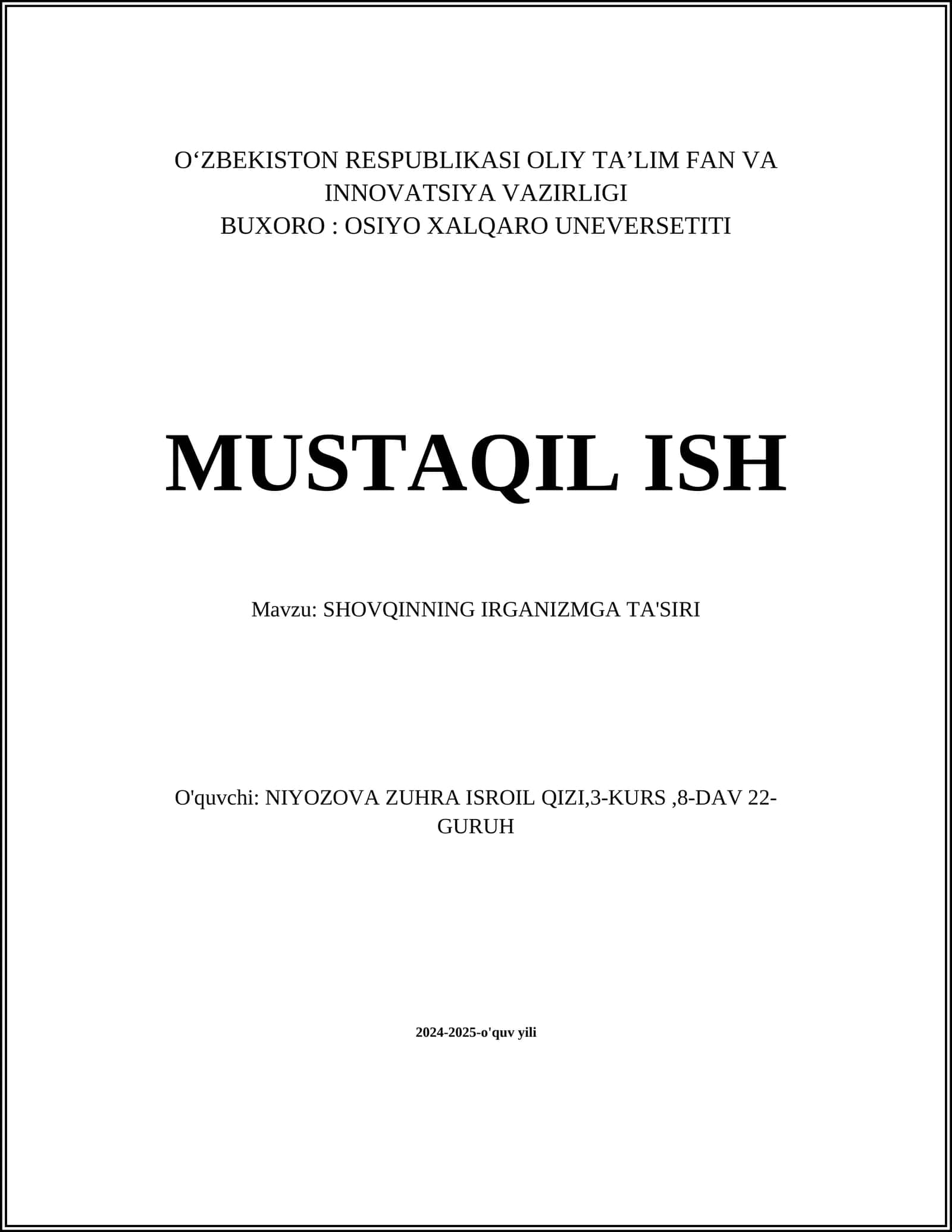 SHOVQINNING IRGANIZMGA TA'SIRI 1