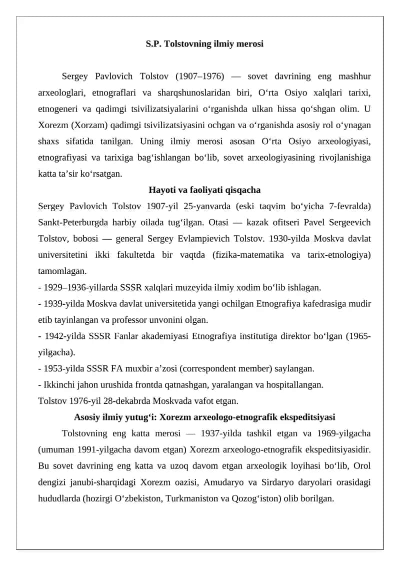 S.P. Tolstovning ilmiy merosi 1