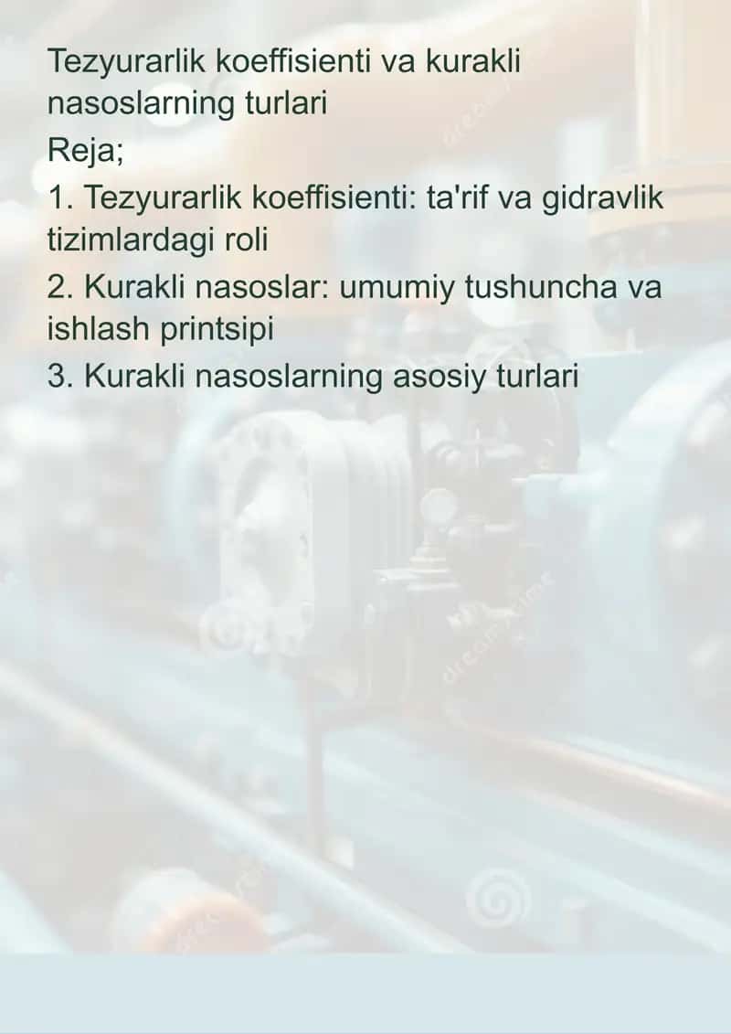 Tezyurarlik koeffisienti va kurakli nasoslarning turlari 1