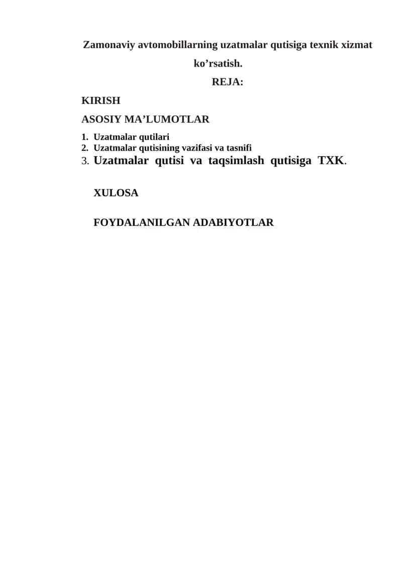 Uzatmalar qutisiga texnik xizmat ko’rsatish 1