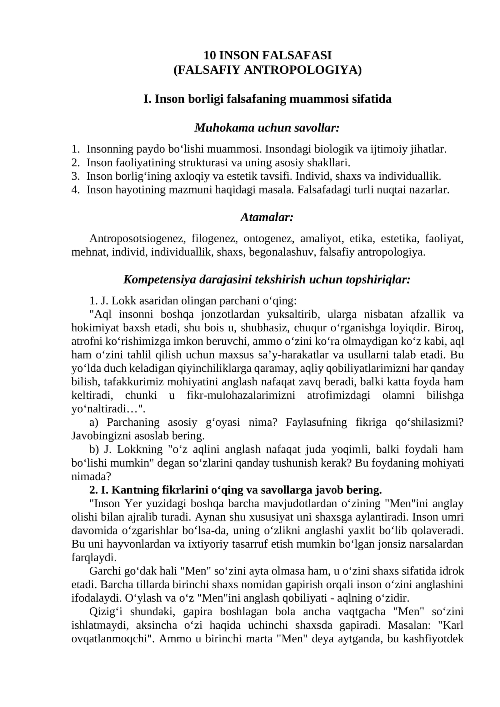 10 INSON FALSAFASI (FALSAFIY ANTROPOLOGIYA) 1