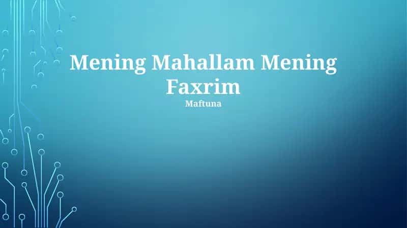 Pride in Residency, Mening Mahallam Mening Faxrim 1