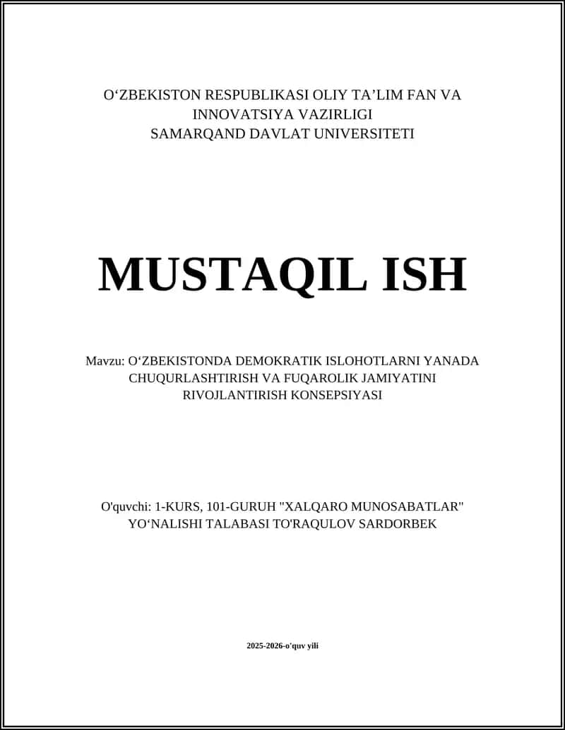 O‘ZBEKISTONDA DEMOKRATIK ISLOHOTLARNI YANADA CHUQURLASHTIRISH VA FUQAROLIK JAMIYATINI RIVOJLANTIRISH KONSEPSIYASI 1