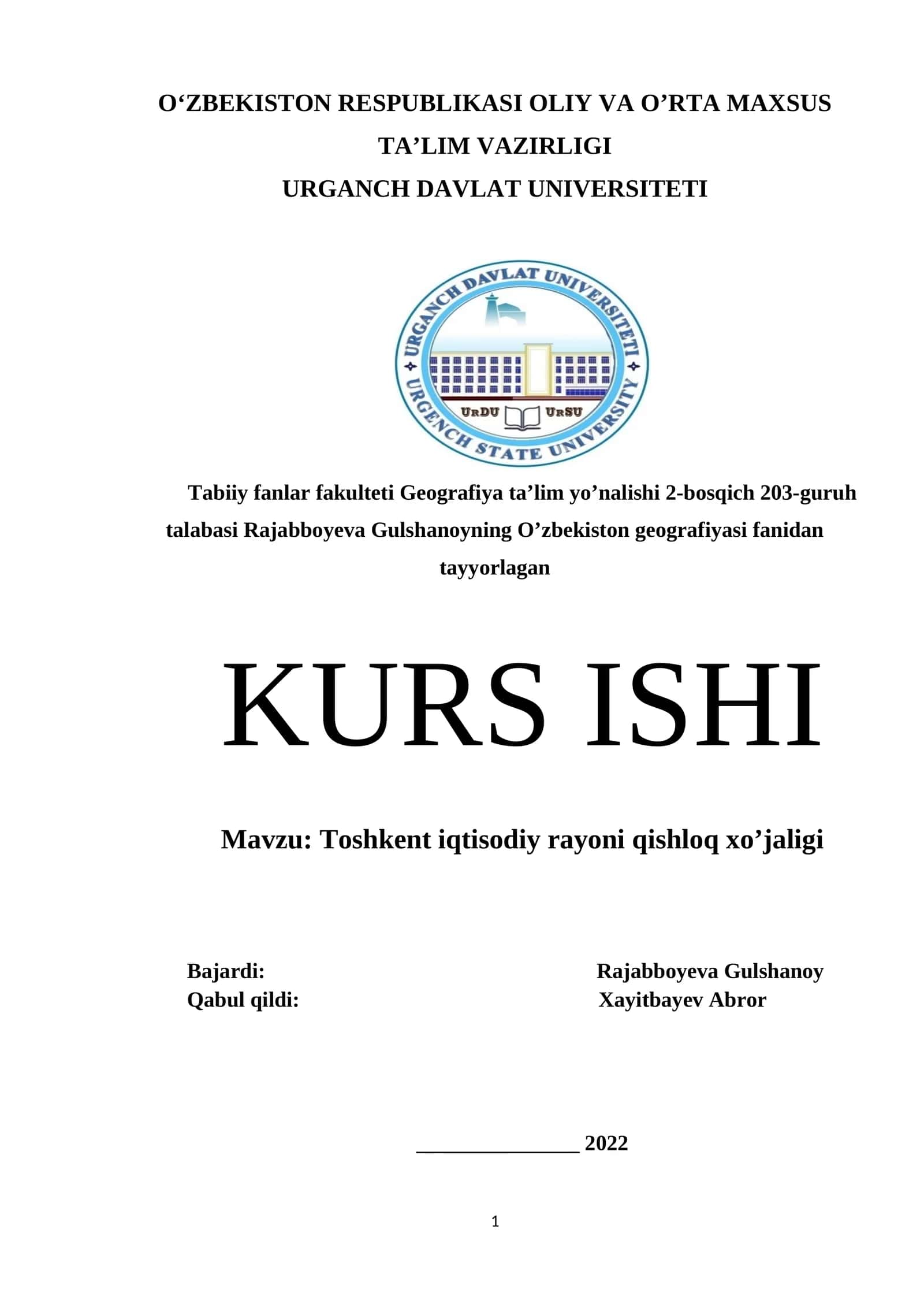 Toshkent iqtisodiy rayoni qishloq xo’jaligi 1