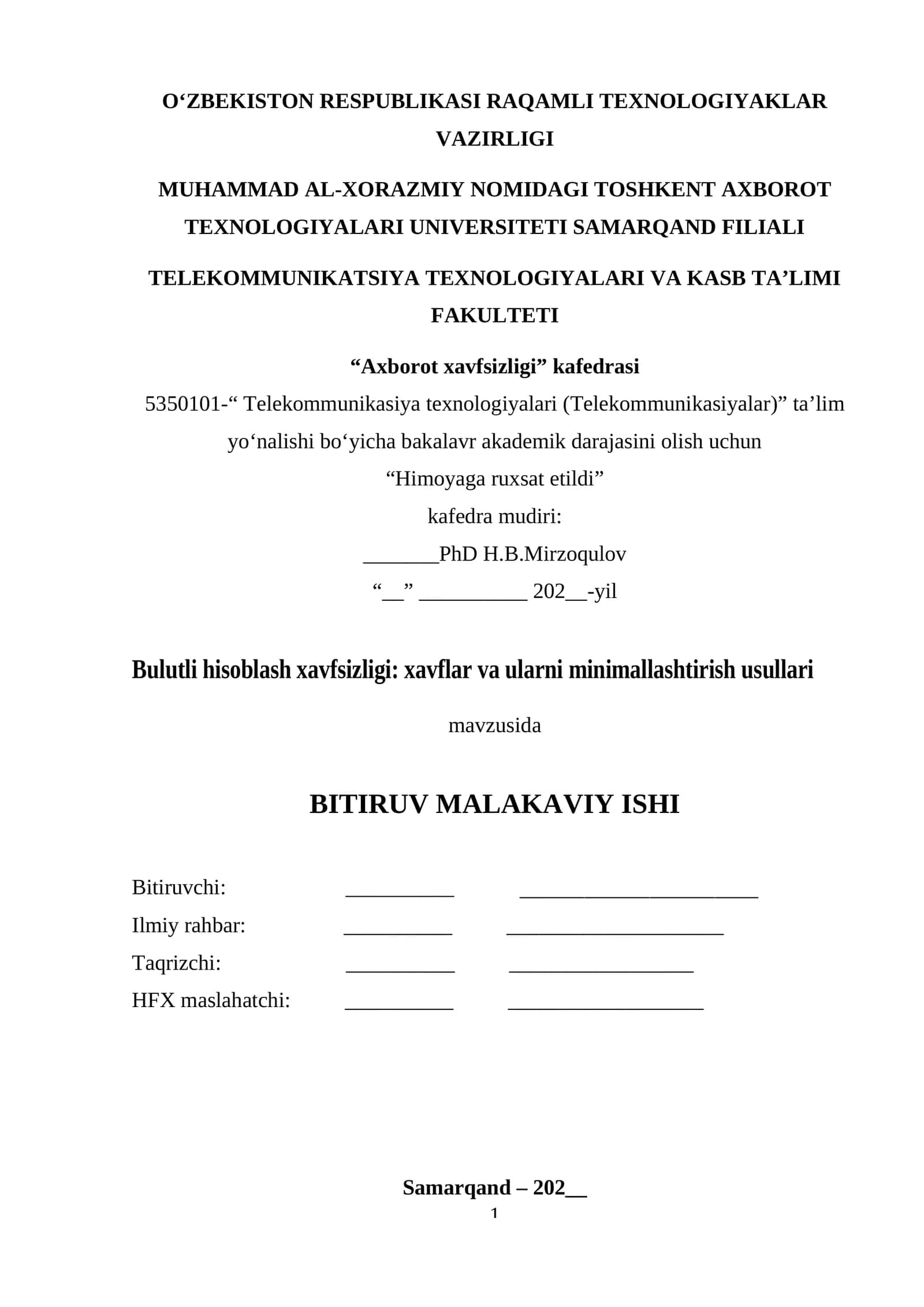 Bulutli hisoblash xavfsizligi xavflar va ularni minimallashtirish 1