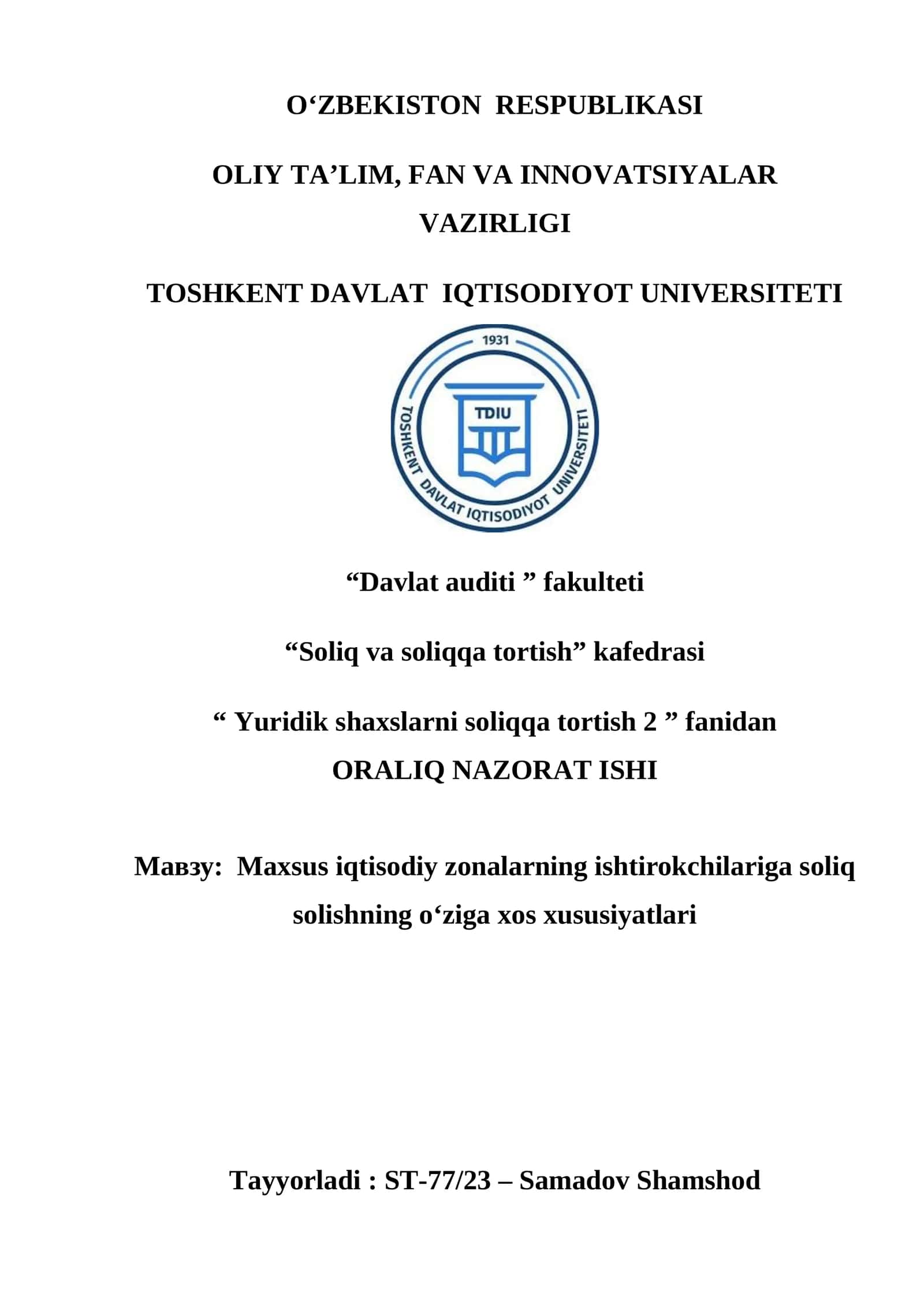 Maxsus iqtisodiy zonalarning ishtirokchilariga soliq solishning o‘ziga xos xususiyatlari 1