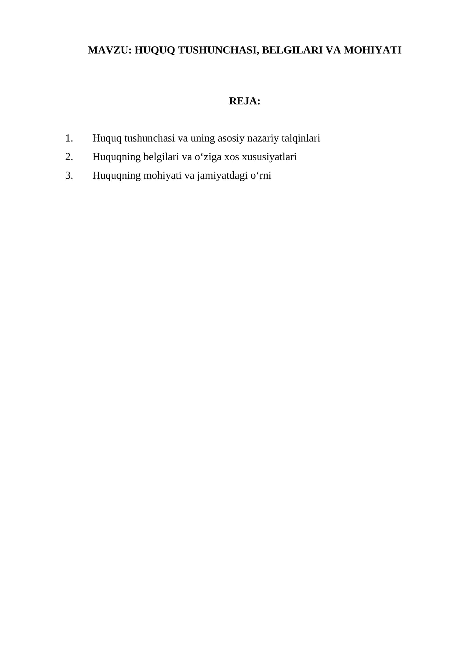 HUQUQ TUSHUNCHASI, BELGILARI VA MOHIYATI 1